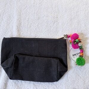 Black Pouch with Colorful Pom Poms